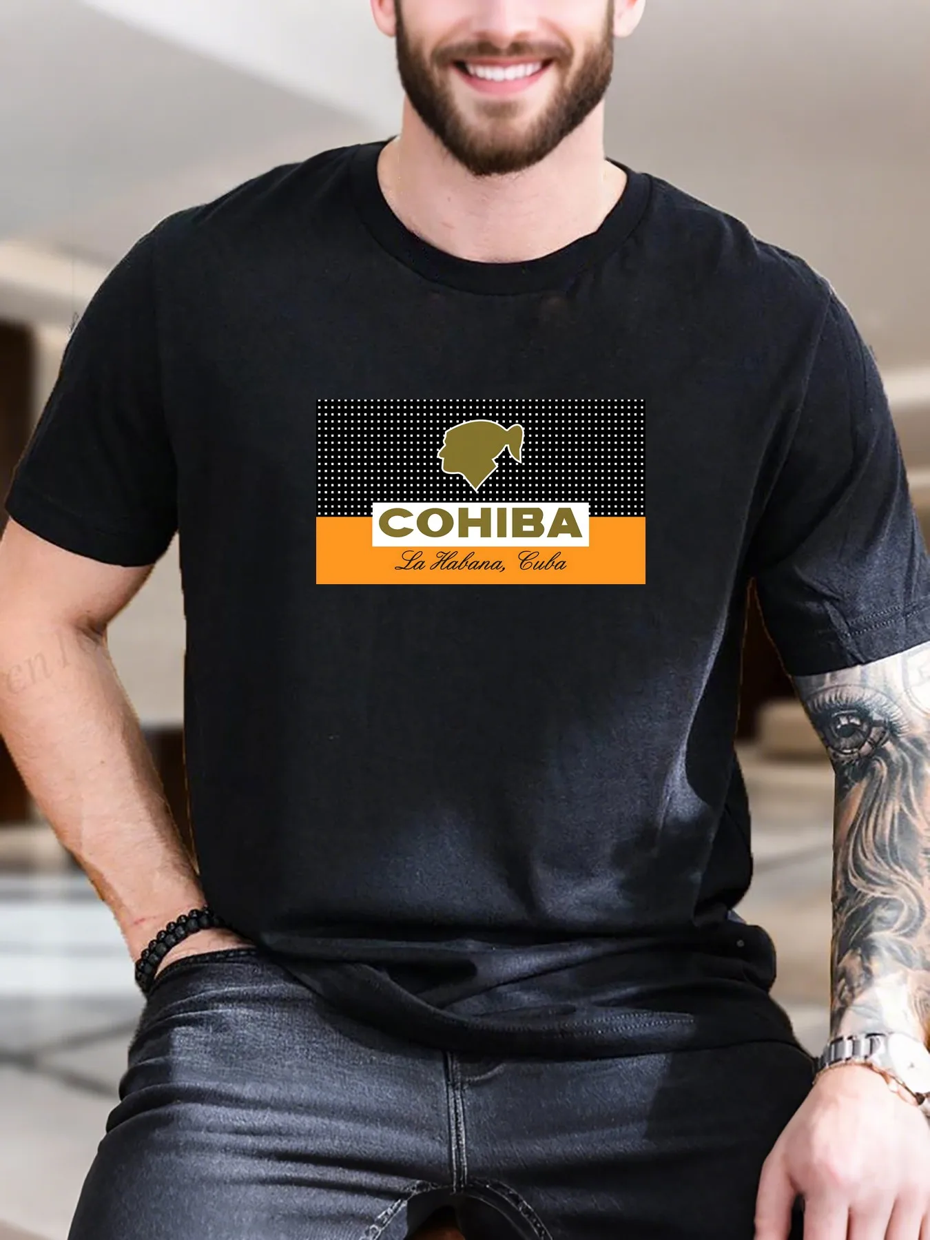 

Men's Printed Short Sleeve T-Shirt - 100% Cotton Comfortable Casual Tee with Trendy Logo Design, Breathable & Soft for Daily Wear