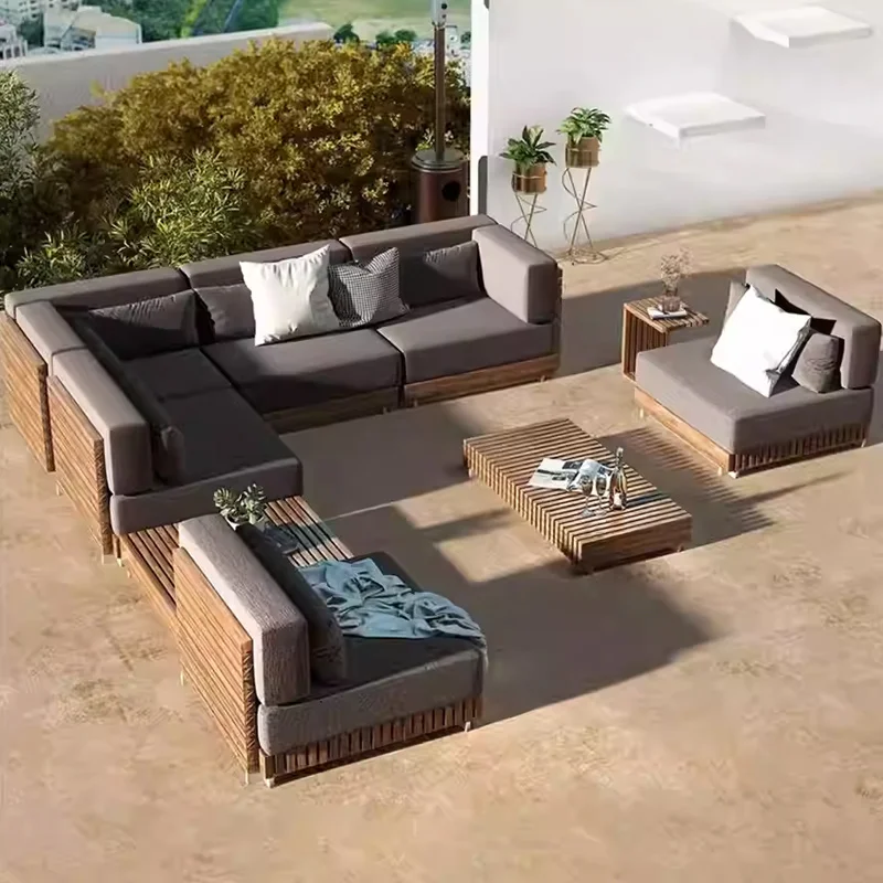 

Набор садовой мебели из тика с возможностью выбора цвета, водонепроницаемый, роскошный, для террасы отеля, уличный диван-комплект.