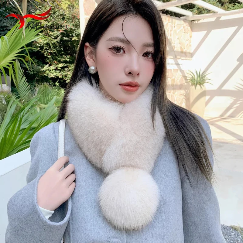 Women New Style Real Fox Fur Collar 100% High Quality Fur Scarf Lady Fashion Genuine Warm Thick Natural Scarves Female