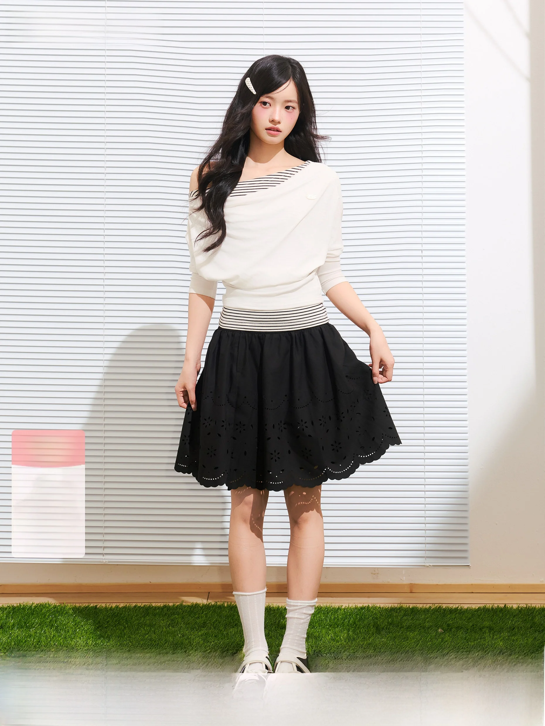 

Юбка Ele Bla с высокой талией и вырезами, А-силуэт, с кружевной отделкой, простая и элегантная, женская, модная, из полиэстера