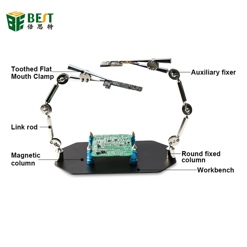 BST-168K Soldering Helping Hands Tool Clamp PCB Motherboard Holder Jig Fixture Stand with 2 Metal Flexible Arm Alligator Clip