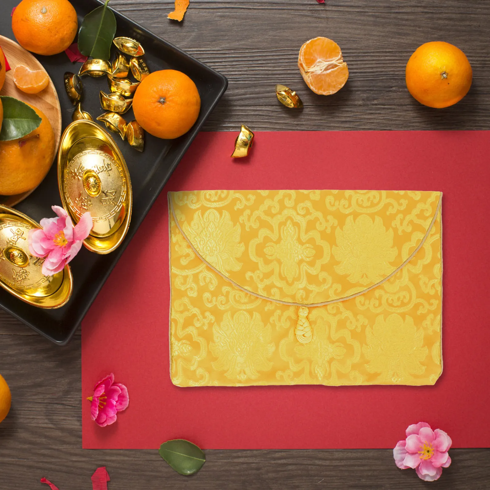 

Chinese Knot Silk Brocade Envelope A4 Size File Organizer Silk Money Pouch Multi-Function Embroidery Envelope Large Gift Card