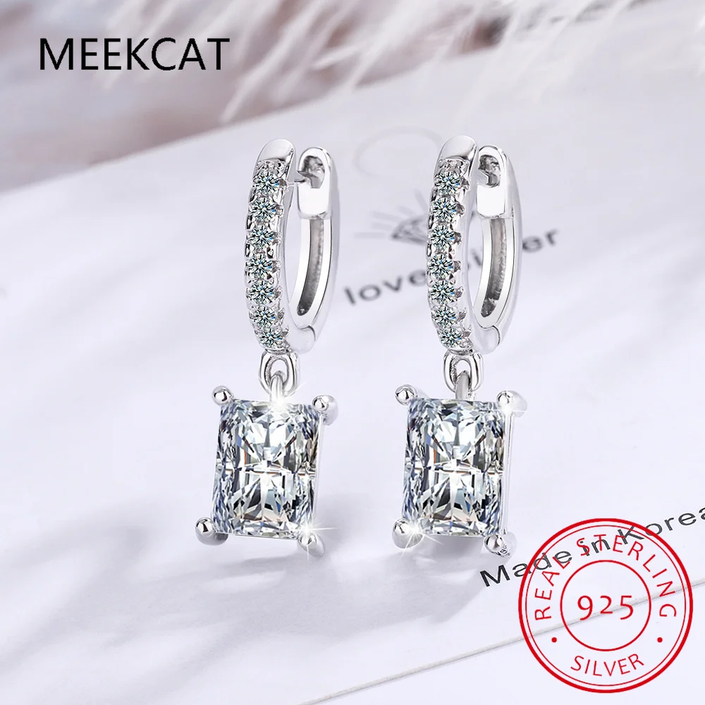 

4cttw Radiant/Emerald Cut Moissanite Drop Earrings for Women S925 Silver Sparkling Diamond Earring Fine Jewelry Brincos de Prata
