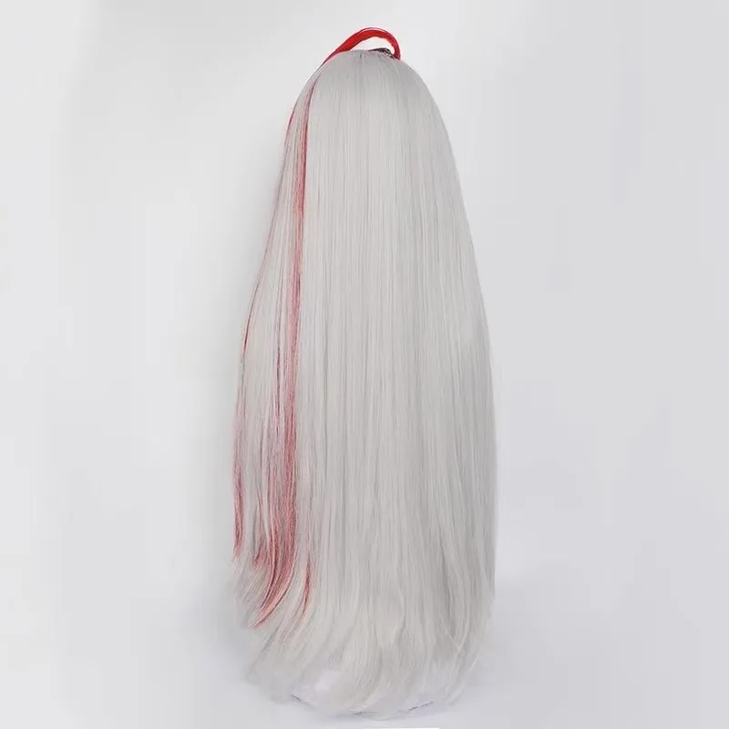 1 buah wig rambut panjang lurus anti kusut berwarna putih yang diwarnai merah untuk permainan peran Bayangan Raja Kemeriahan