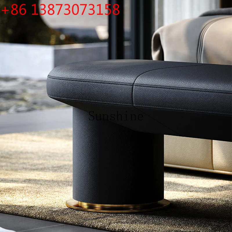 Large and small apartment household leather sofa stool wearing shoes long strip bedside stool