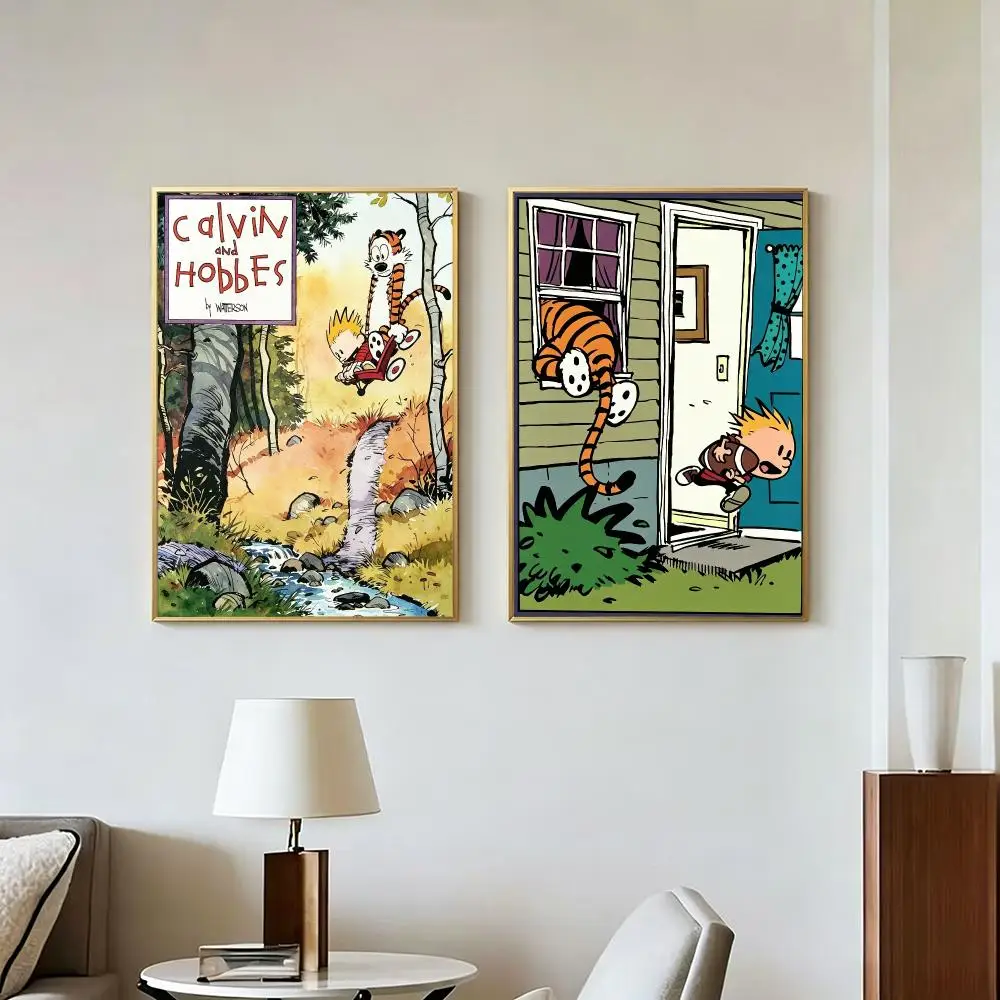 Anime Art C-Calvin and Hobbes Poster Peel And Stick Wall Art Self Adhesive PP Waterproof Wall Decor Living Room Bedroom Gift
