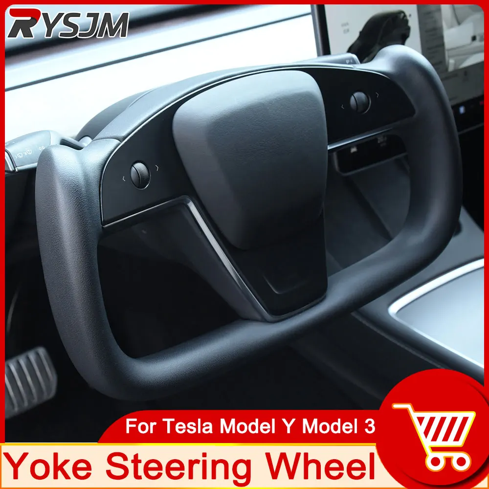 

New Yoke Steering Wheel Nappa Leather Heated Yoke Yandle For Tesla Model Y Model 3 2019-2023 Racing Car Handle