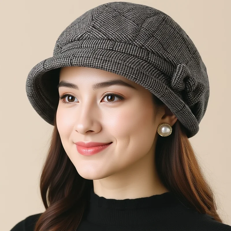 Elegante Damen-Baskenmütze mit Schleife – Herbst-Winter-Mütze mit kurzer Krempe, stilvolle und warme lässige Kopfbedeckung für Frauen, Muttergeschenk, Neu