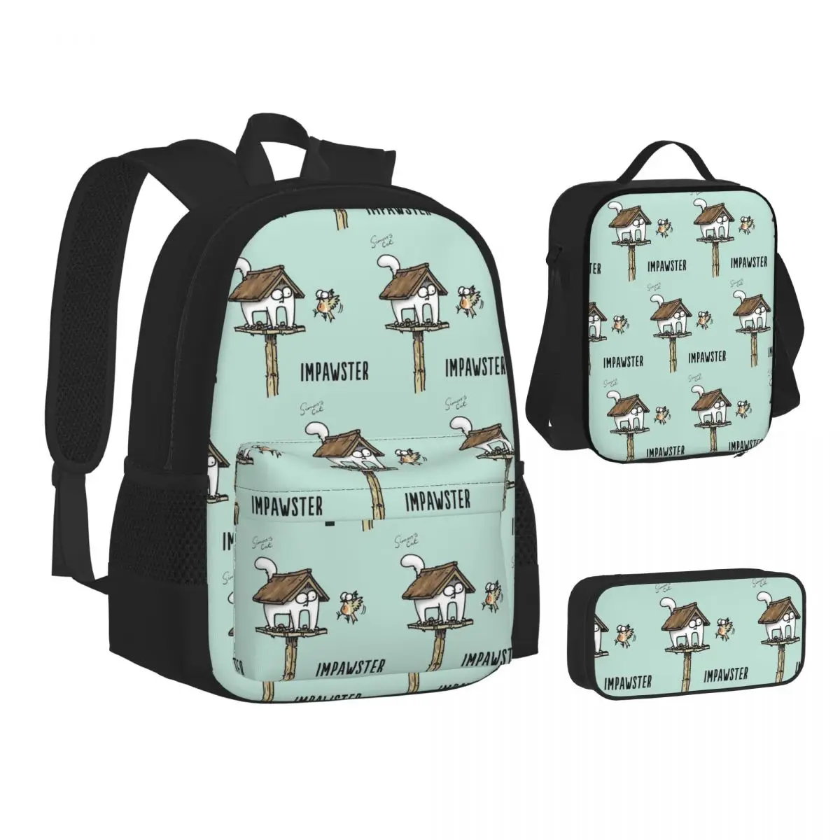 

Cartoon Simons Cats Backpacks Boys Girls Bookbag School Bags Children Rucksack Lunch Bag Pen Bag Three-Piece Set