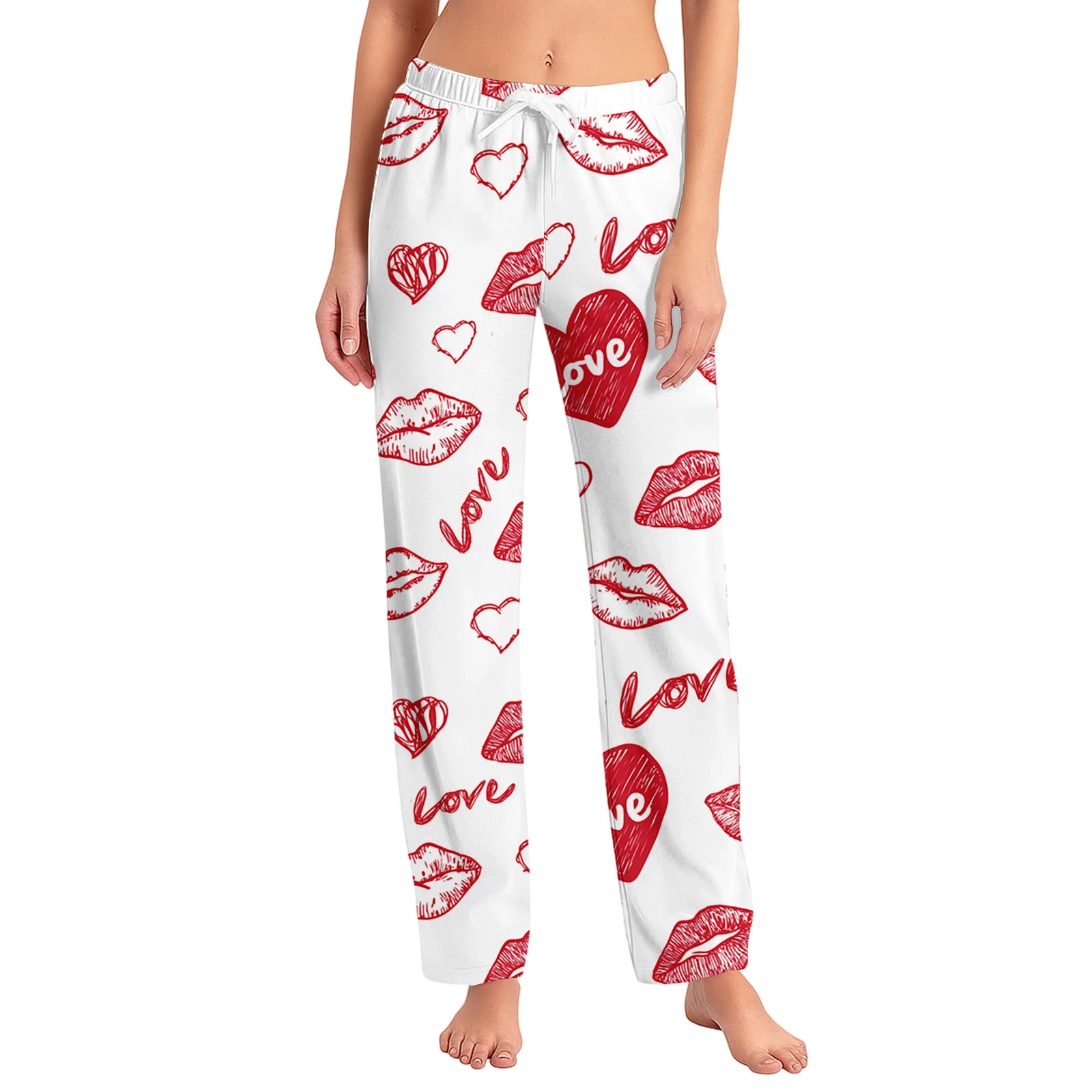 

Valentine's Day Heart Printed Casual Milk Silk Thin Pants for Lady Soft and Comforatble Sleep Bottoms Fashion Home Trousers