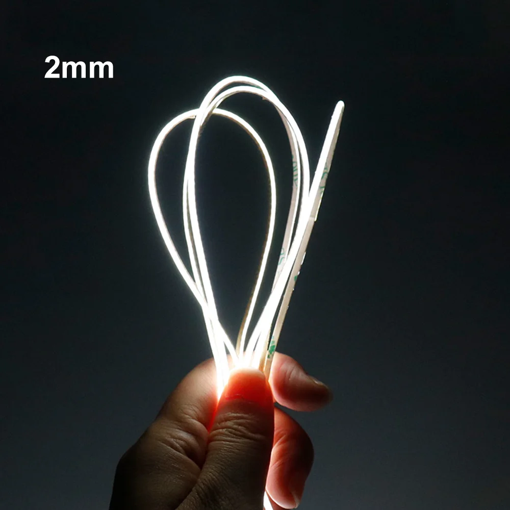 2mm Ultra Thin Slim COB LED Strip DC5V 12V Flexible LED Tape 3000K/4000K/6000K/Orange Amber 1700K 1800K For DIY Car Light 1-5m