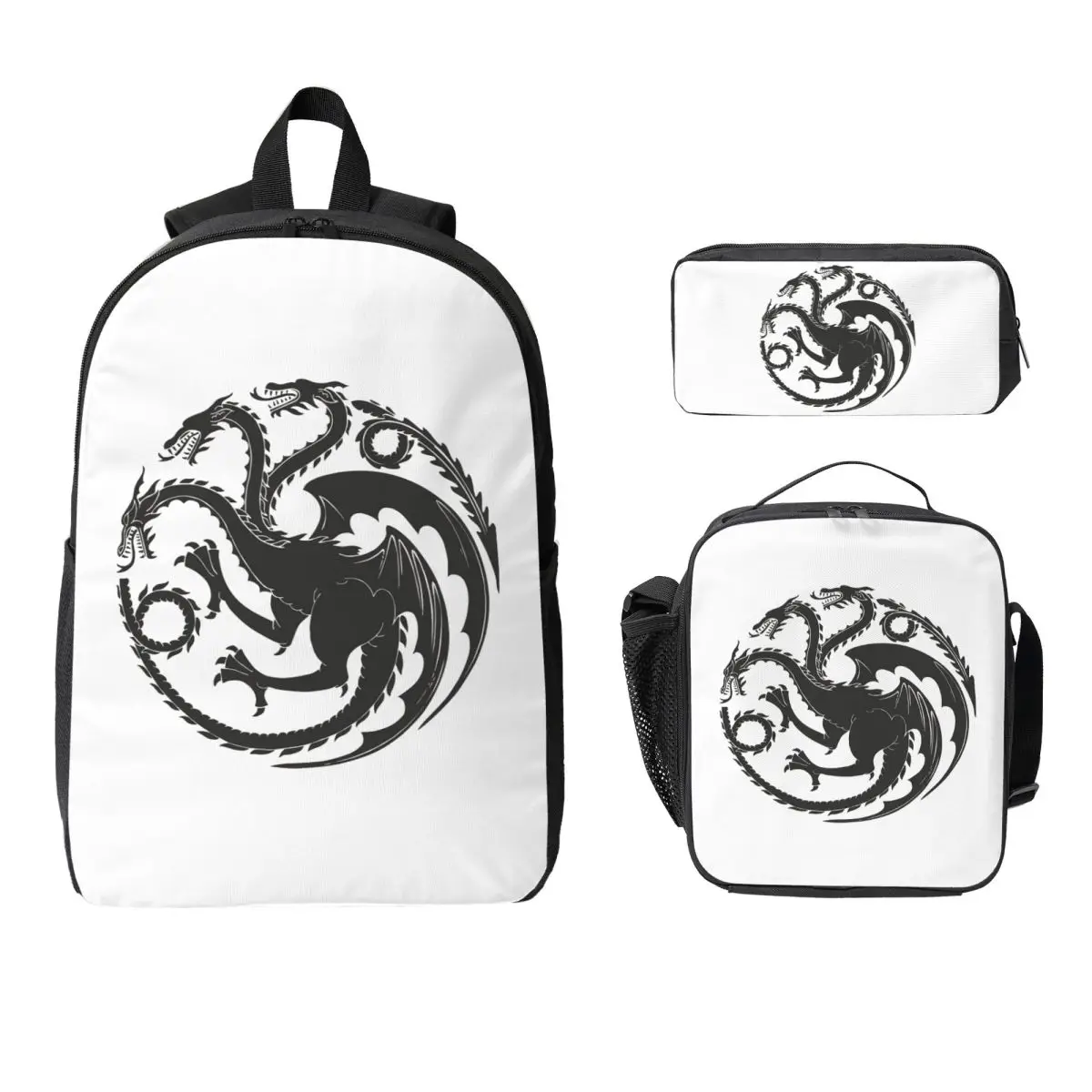 Game Of Thrones House Targaryen Backpack Student BookBag School Bag Computer Shoulder Bags 3ps Insulated Lunch Bag Pencil Case