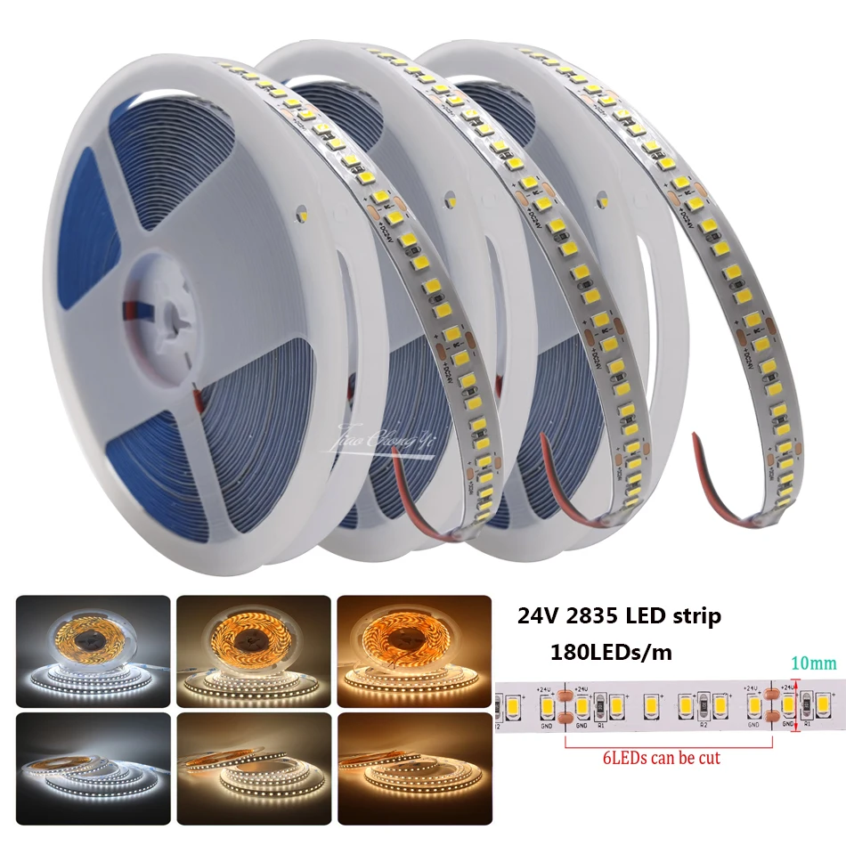 10m 2835 LED strip light 180leds/m DC24V white warm white super Bright non-waterproof Flexible led strip Tape No voltage drop