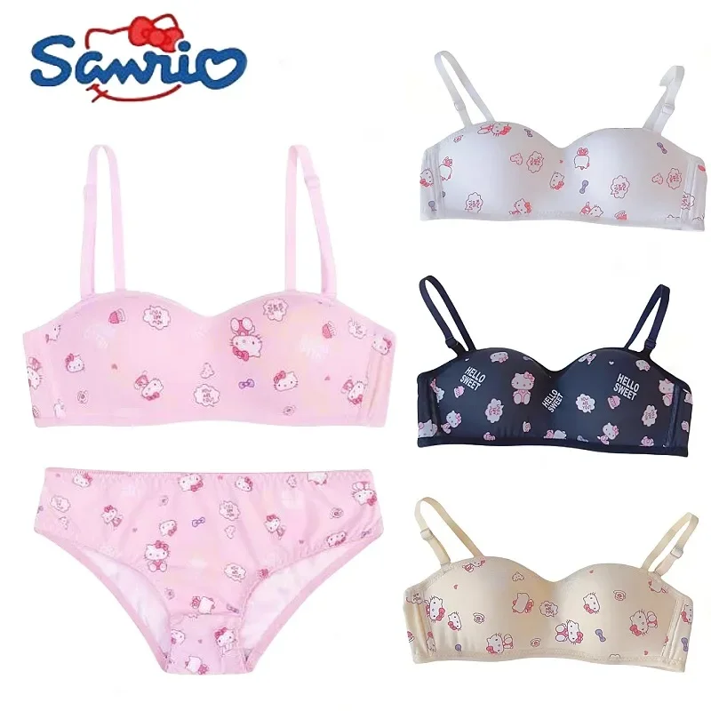 Sanri Hello Kitty Cute Cartoon Bra Lingerie Set  Anime Comfortable Soft Vest Lace Panties Female Students Christmas Gifts Sexy