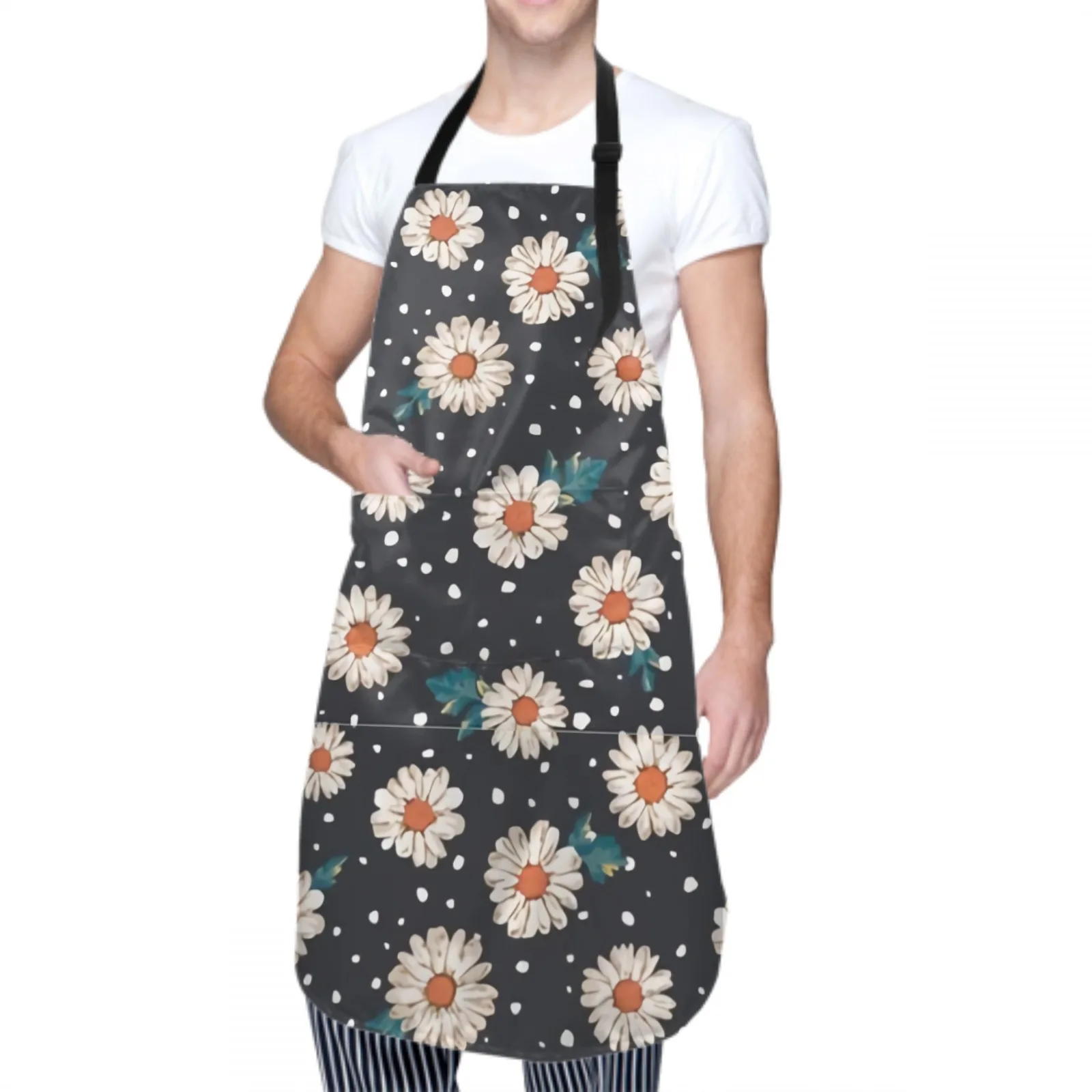 Cute Daisy Waterproof Apron with 2 Pockets Kitchen Chef Apron  Apron for Hair Brushing Cooking Baking Painting Gardening