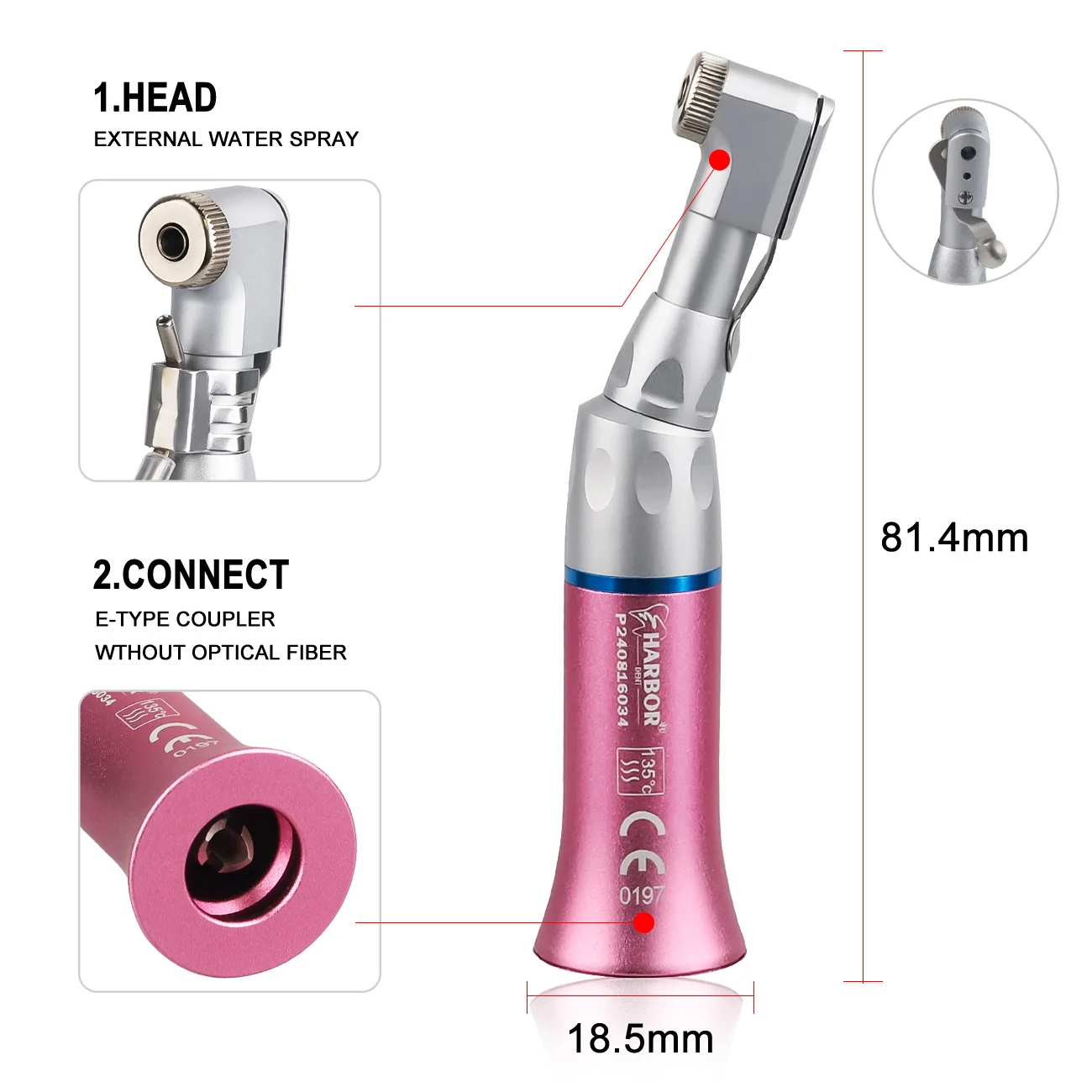 Pink Color Dental Low Speed Handpiece Straight Contra Angle Fit For Air Turbine Dental Lab Equipment Micromotor Polishing Tool