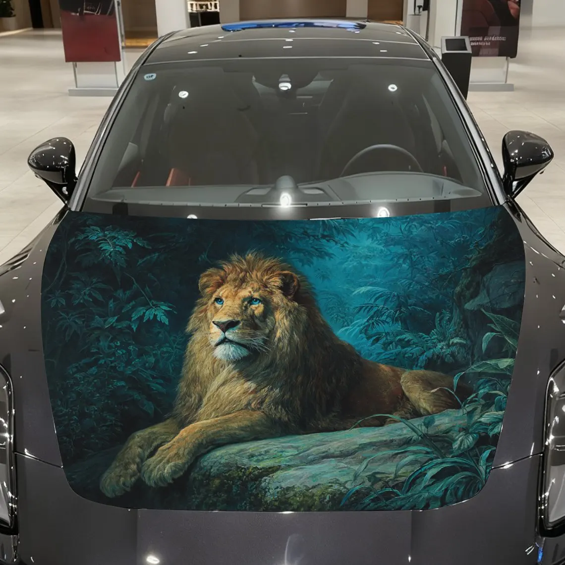 The Lion In The Silent Forest Car Hood Wrap Colorful Vinyl Waterproof Sticker For Trucks, Decorative Bonnet Graphics And Auto Ac