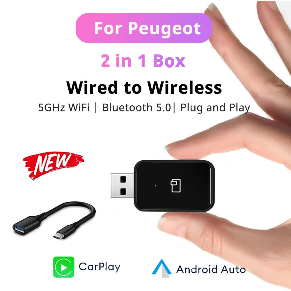 2024 ใหม่ Mini Wireless CarPlay Android Auto อะแดปเตอร์ไร้สายสมาร์ท 2in1 สําหรับ Peugeot 208 308 408 508 2008 3008 4008 5008