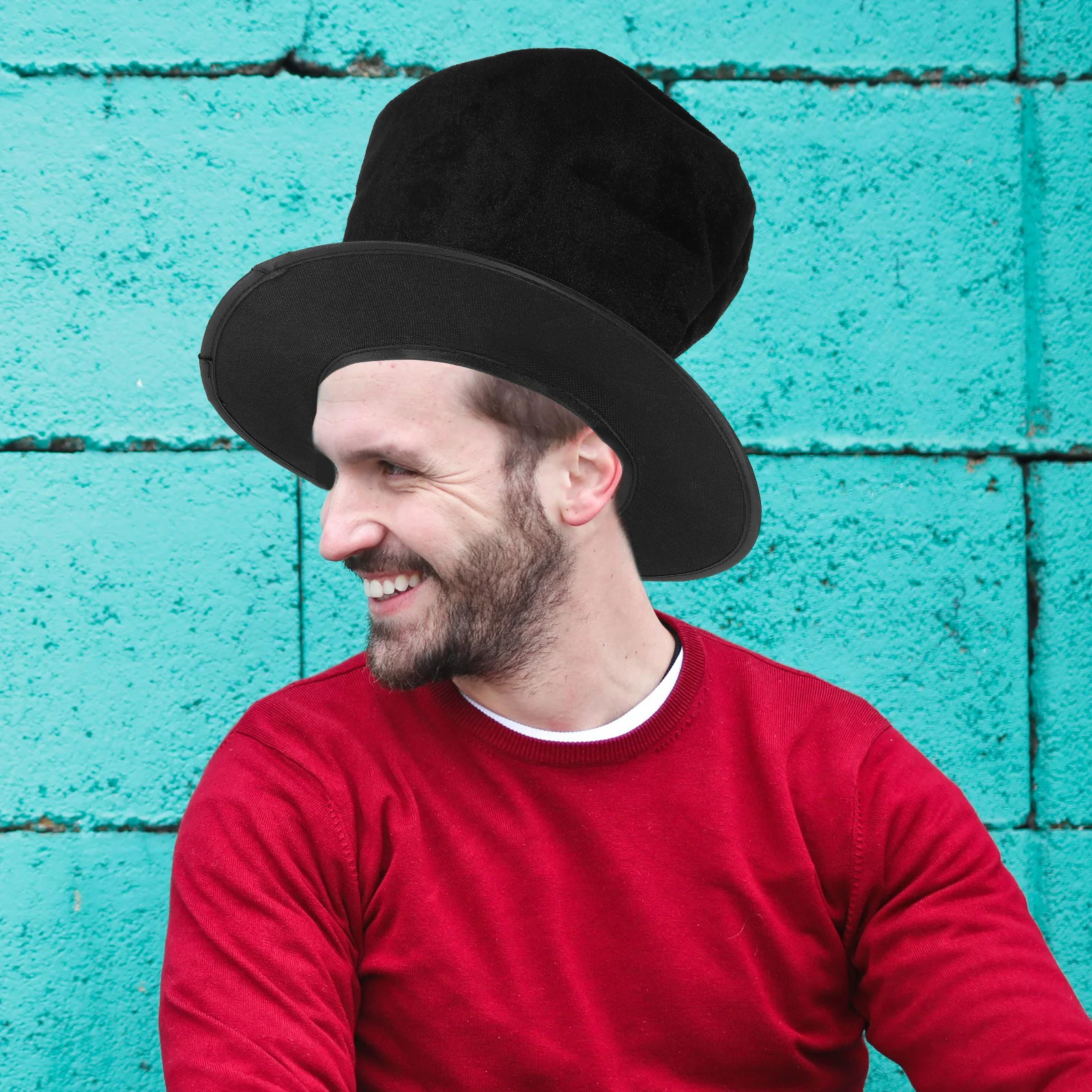 Chapeau haut de forme en laine noire, Vintage, classique, plat, à large bord, formel, unisexe, Costume de magicien d'artiste de Jazz, Fedora noir