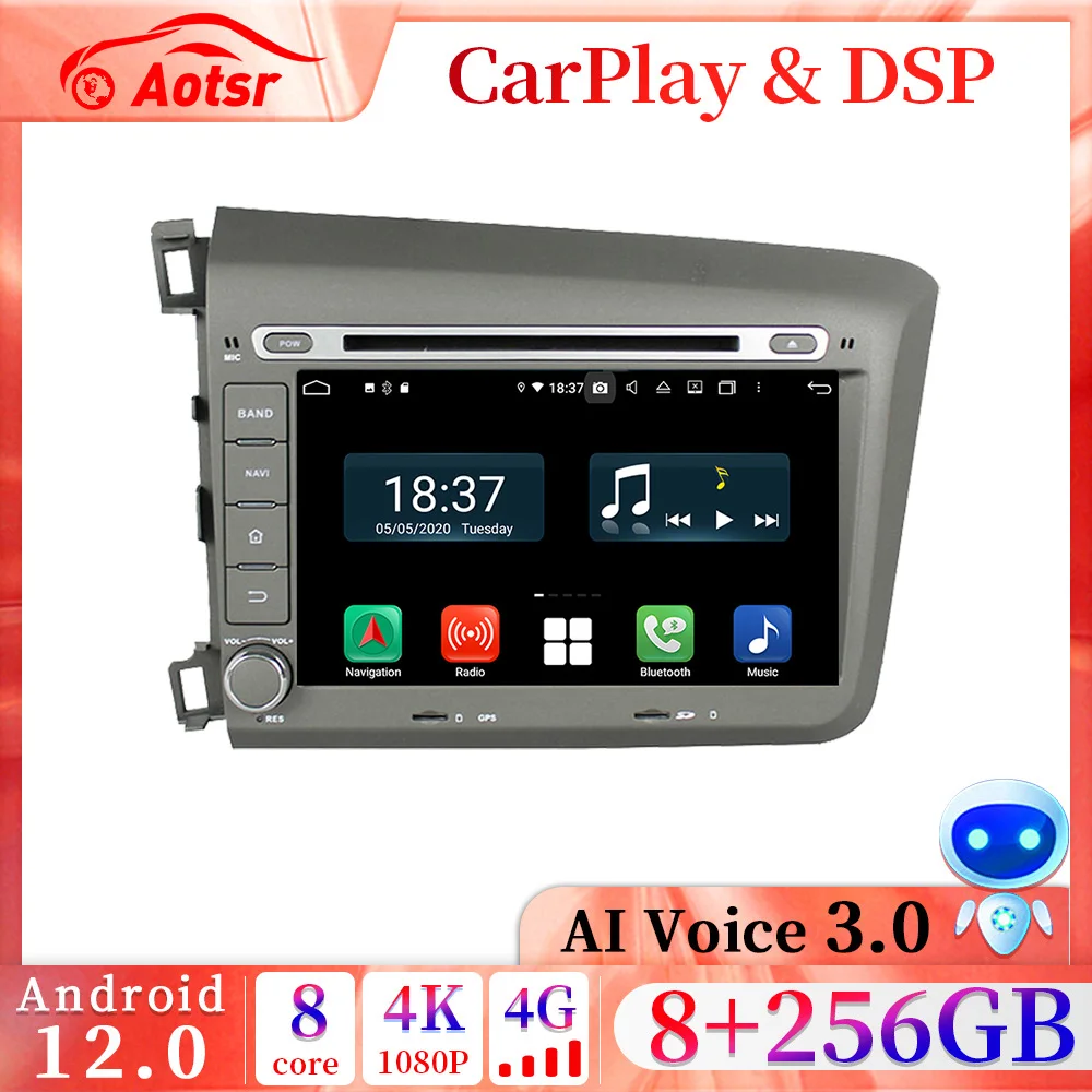 

4G CarPlay 8+128GB Android 12.0 Car Radio For Honda Civic 2012-2015 Multimedia DVD Player WiFi GPS Navigation HiFi 2din HeadUnit