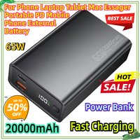 For Phone Laptop Tablet Mac Essager Power Bank 20000mAh Portable PD 65W Fast Charging Mobile Phone External Battery
