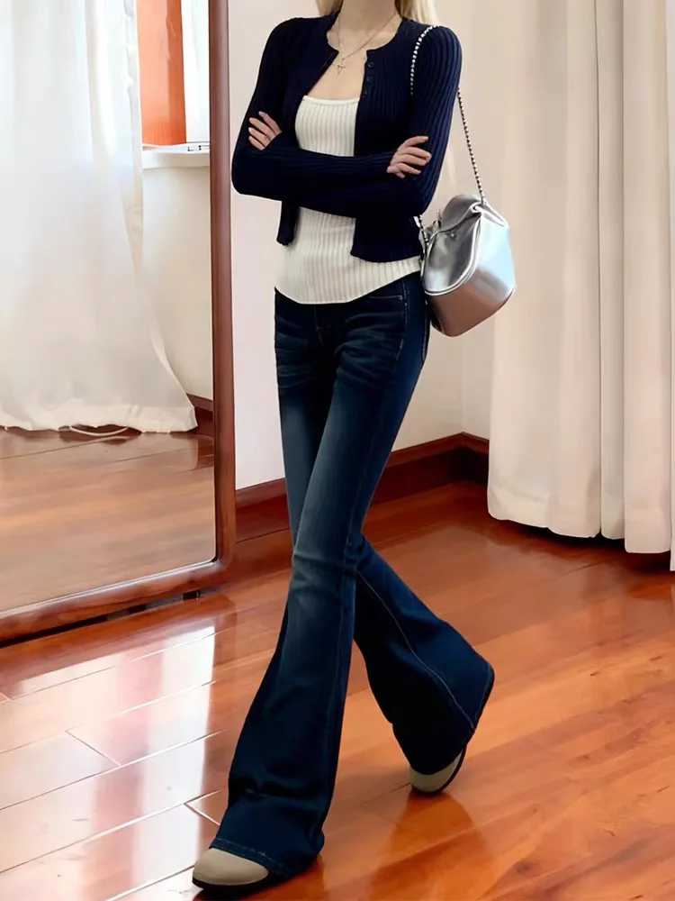 Bootcut Jeans Japanse Vrouwen Volwassen Gebonden Biack Flip Getextureerde Hoog Paars Laagbouw Taille Liften Billen Moderne Hoge Taille Femmes