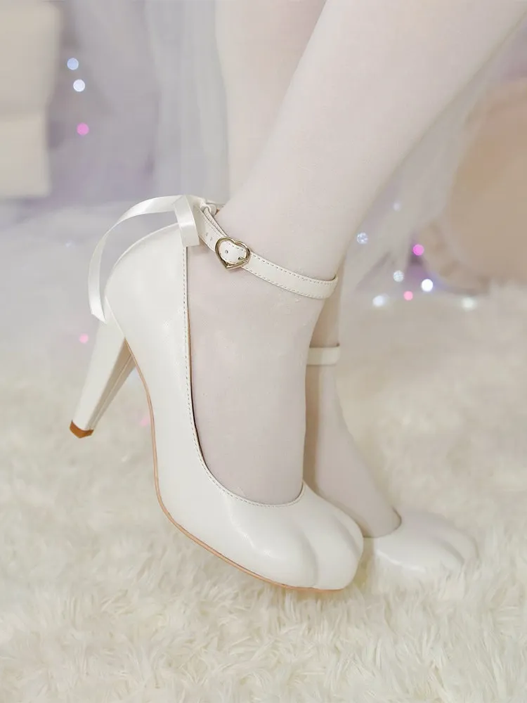 Zapatos de Tacón Alto Stiletto con Punta Redonda y Diseño de Pata de Gatito, Marca 2026, Zapatos Mary Jane con Correa y Hebilla para Mujer, Estilo Lolita Dulce