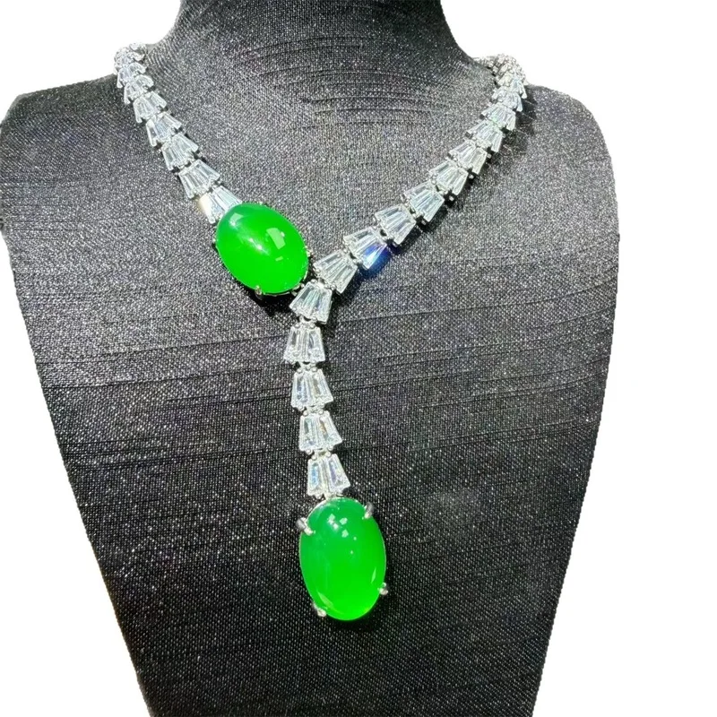 Natural Chalcedony Pendant Bracelet, Jade Agate Silver-Plated Inlaid Necklace 5