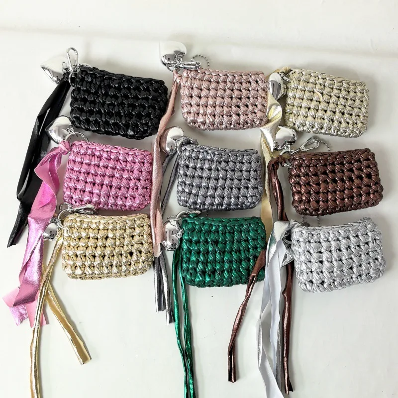 Hand Woven Mini Crossbody Bag French Fashion Tassel Chain Earphone Bags Spring Summer Casual High Street Women's Colorful Purse