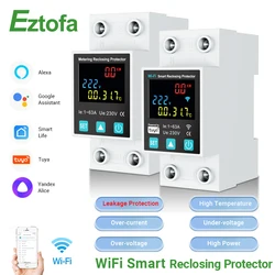 SmartLife TUYA App WIFI 63A Circuit breaker Earth Leakage Over Under Voltage Protection Protector Relay Switch Energy kWh Meter