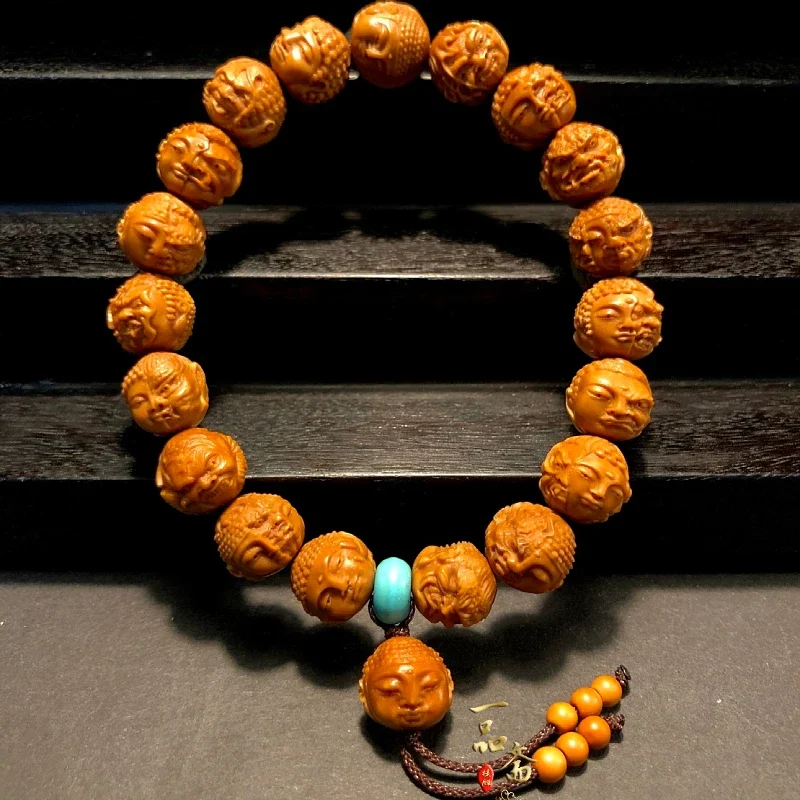 Magic Buddha's Zen Monkey Bracelet Stone Carving Small Size Walnut Collectables-Autograph Peach Pit a Flash of Thought Oliv