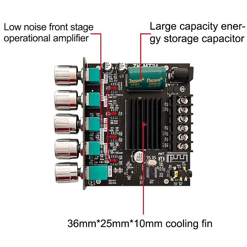 TPA3116D2 Bluetooth 5.0 2.1 Channel Power Audio Stereo Subwoofer Amplifier Board 50WX2+100W TREBLE Bass note tuning AMP tb21mt21