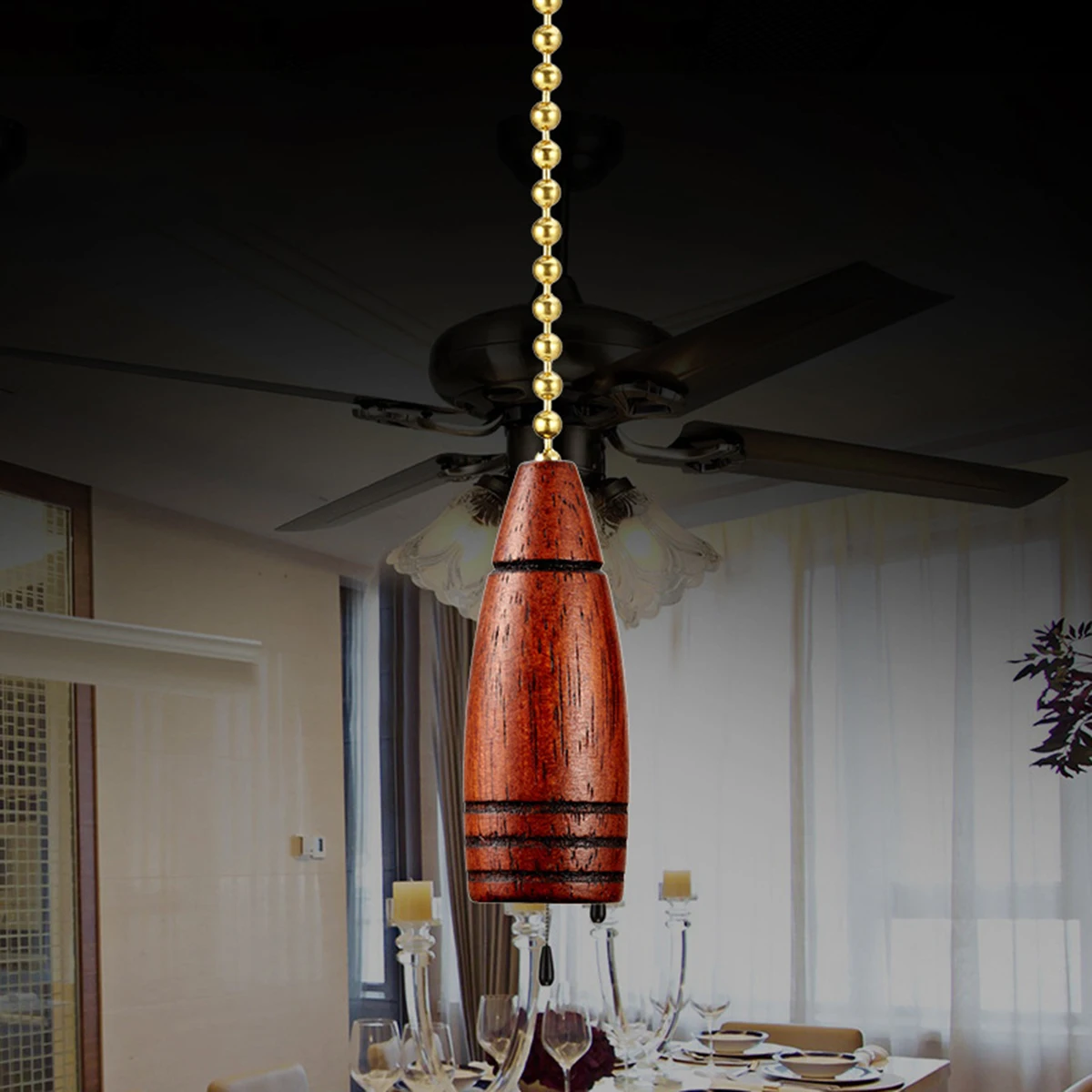 

2Pcs Wooden Ceiling Fan Pull Chains Pendant Classic Light Hanging Pendant Home Decoration Chandelier Fan Lamp Ornament