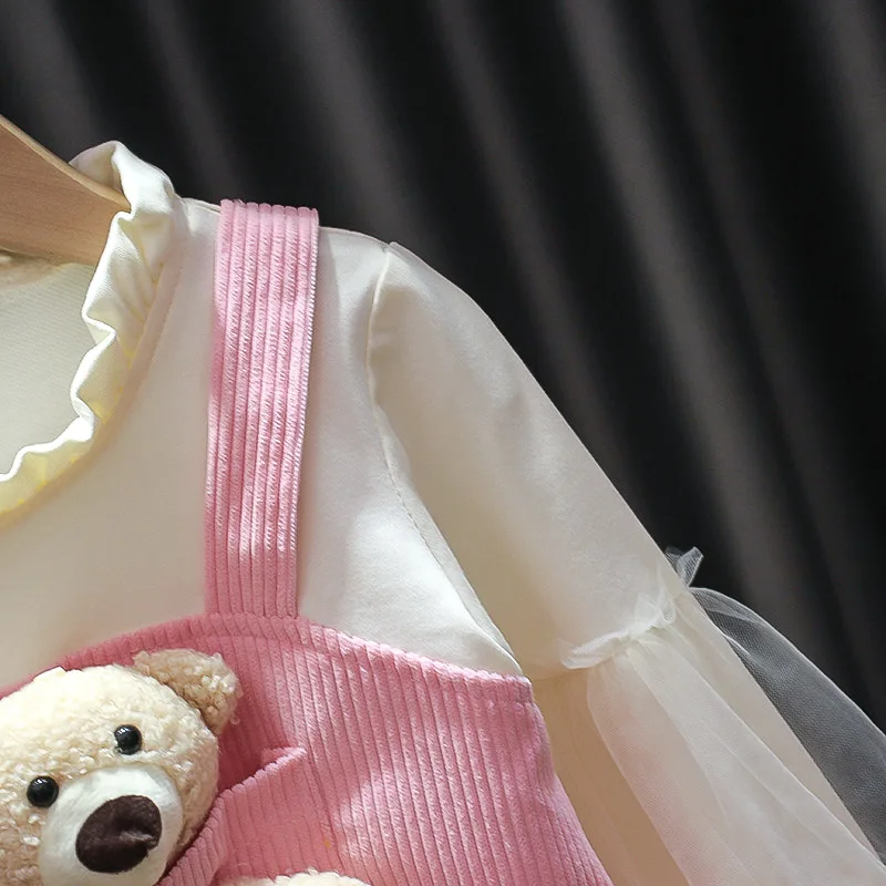 Kid Girl Dress Long Sleeve Lovely Children Autumn Clothes Corduroy Girls One Piece Dresses Bear