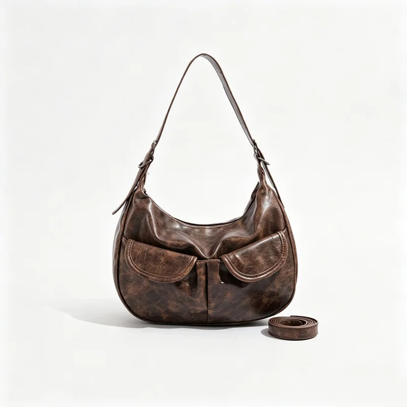 

2026 Retro Women's Distressed Leather Hobo Bag Y2K Underarm Purse Crossbody Handbag