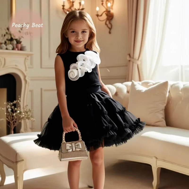 

Модный комплект одежды для маленьких девочек, жилет с 3D цветком + юбка-пачка, комплект из 2 предметов, одежда для малышей, костюм на день рождения, одежда для малышей, От 4 до 7 лет