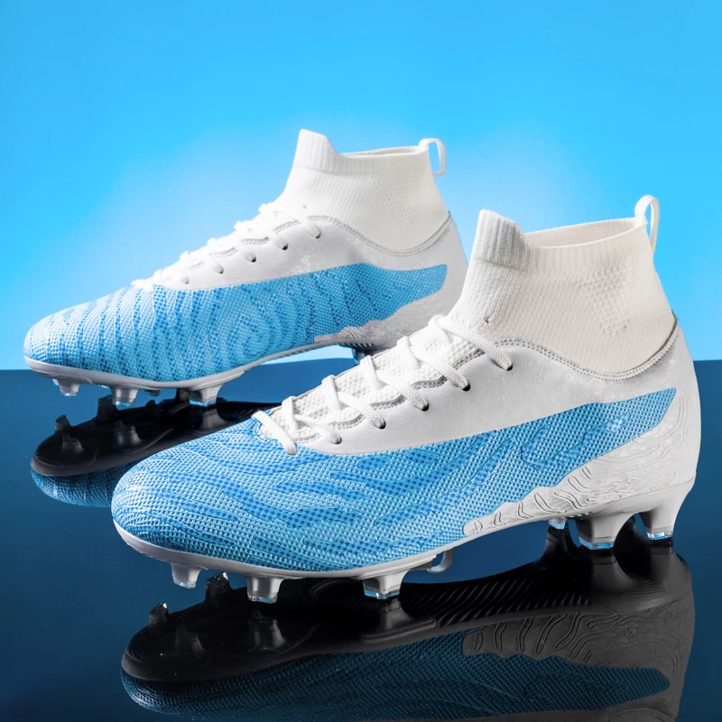 

Men Soccer Shoes Ankle Training Sports Cleats Footboot Boots Grass Turf Futsal Long Spikes Ultra-light Comfortable Top Quality