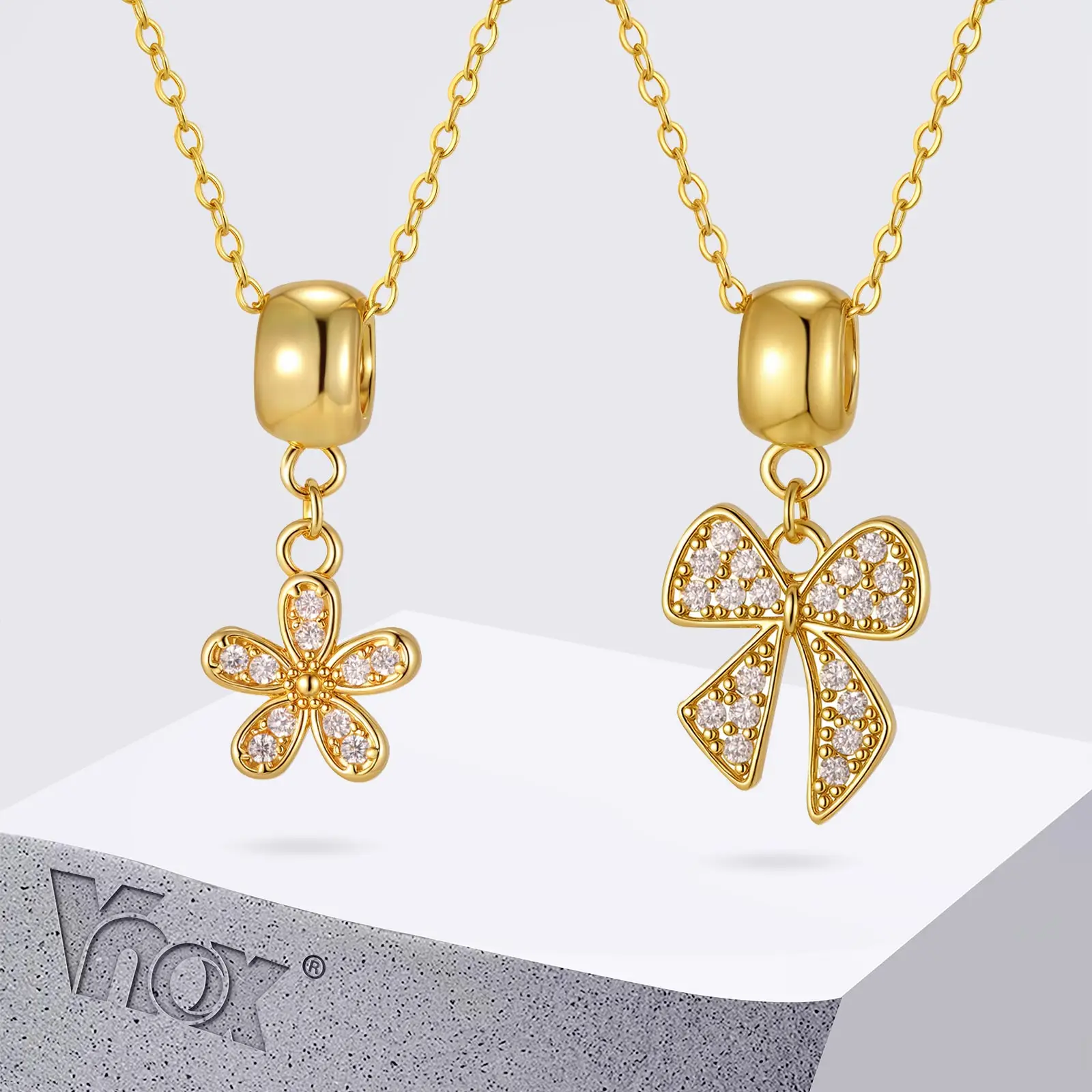 

Vnox Dainty Stainless Steel Necklace For Women, Cubic Zirconia Bowknot & Flower Pendant, Elegant Collarbone Jewelry
