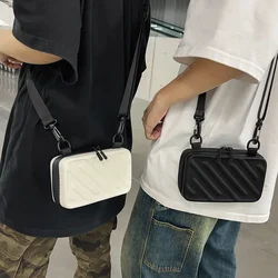 Mini borsa a tracolla borse a mano per uomo 2024 nuova borsa a forma di valigia borsa a tracolla in pelle PU maschile cerniera per bagagli in bianco e nero