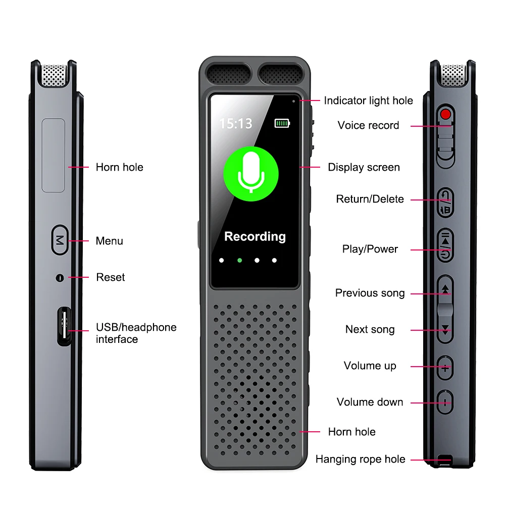 مشغل موسيقى Vandlion V99 MP3 بشاشة TFT مقاس 1.47 بوصة بقدرة 1050 مللي أمبير في الساعة 80 ساعة تسجيل صوتي OTG Type-C مسجل صوت منشط للمقابلة #6