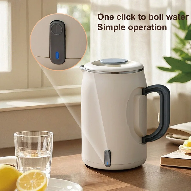 110V/220V Mini Electric Kettle Portable Travel 304 Stainless Steel Kettle Auto Power Off Teapot Multi-function Noodle Pot 600ml