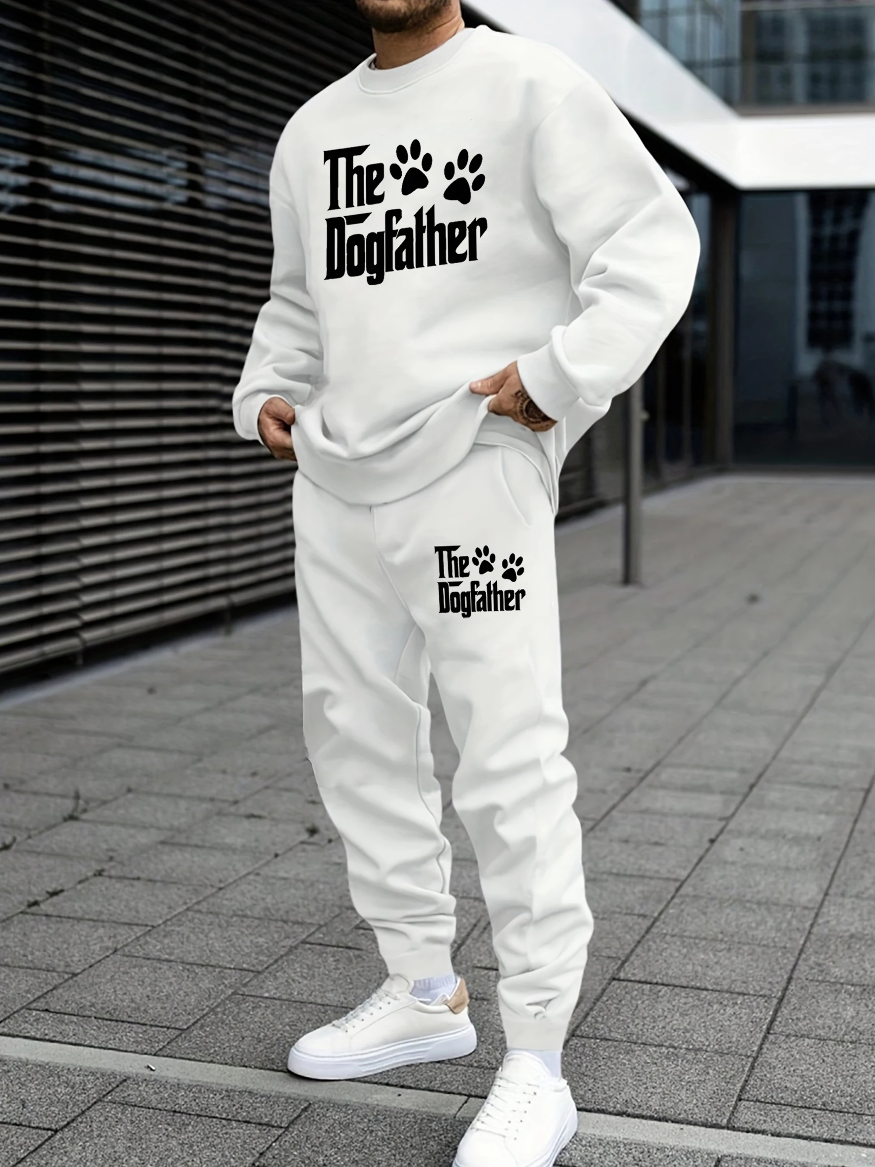 

The Dog Father Letter And Paw Print Prints Sweatshirt Sets Of Men Autumn Basic Pants Comfy Jogging Sweatpants Soft Fleece Hoody