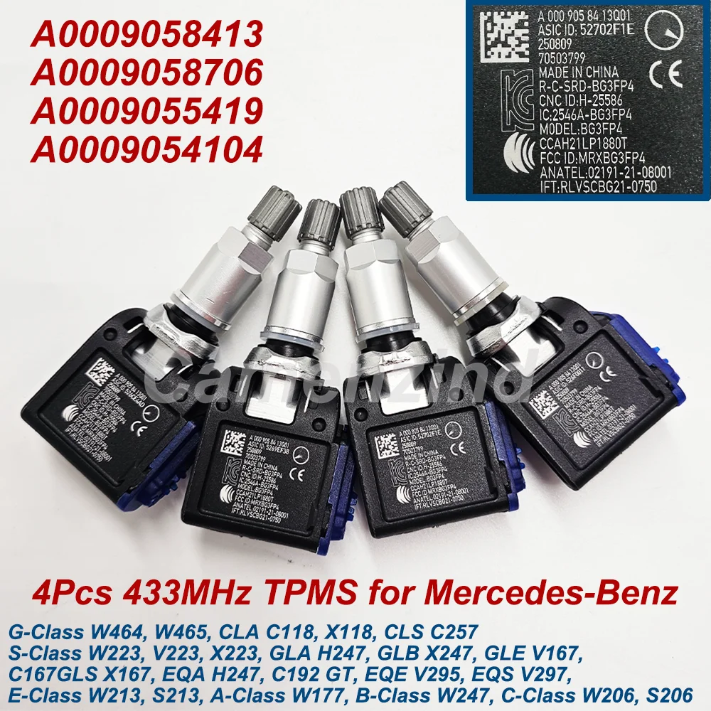 

4Pcs A0009058413 A0009058706 TPMS Tire Pressure Sensor For Benz C-Class W206 E-Class C236 EQE V295 X294 EQS V297 X296 GLC X254