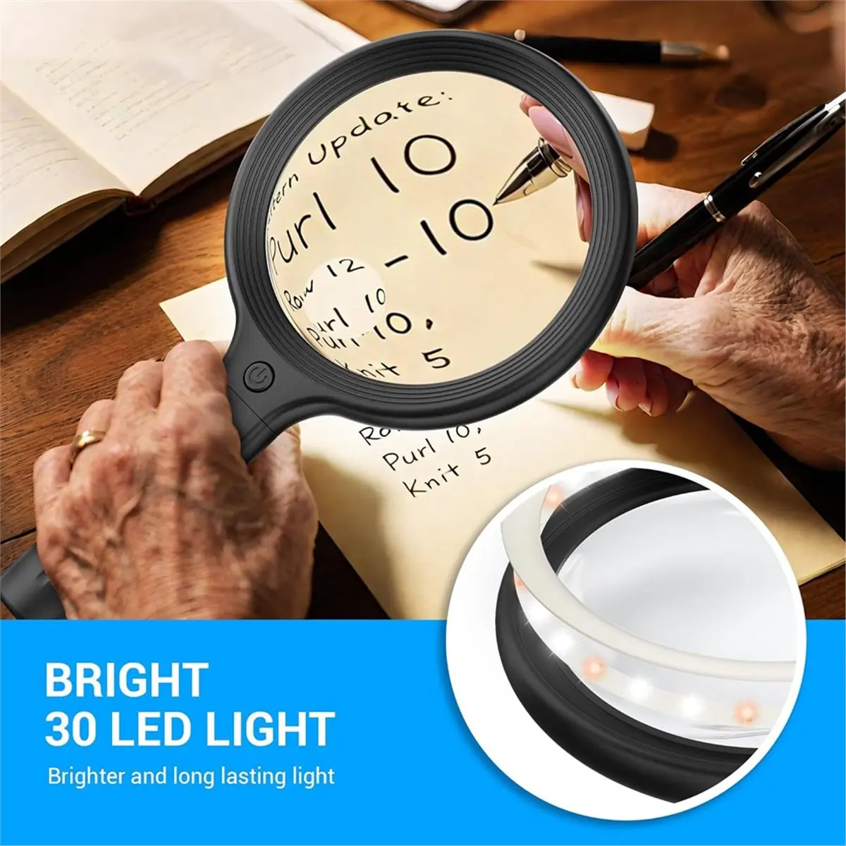 Neck Wear Magnifying Glass with Light for Close Work, 5.5 Inch 5X Handheld Lighted Magnifier for Reading Books,