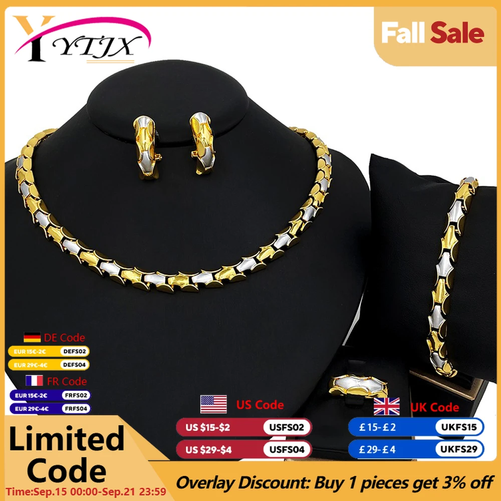 

YTJX Two Tone Jewelry Set Italian Brazilian Wedding Jewellery Thins Chain Necklace Bracelet For Women Daily Wear 2025 Trendy New