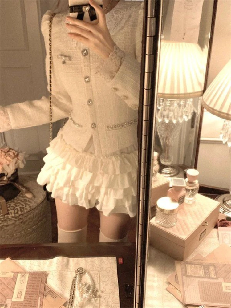 Korean Style Tweed Jacket Elegant Short Skirt 2 Piece Set Women Autumn Outfit Chic High End Retro Vintage Aesthetic Streetwear image 6