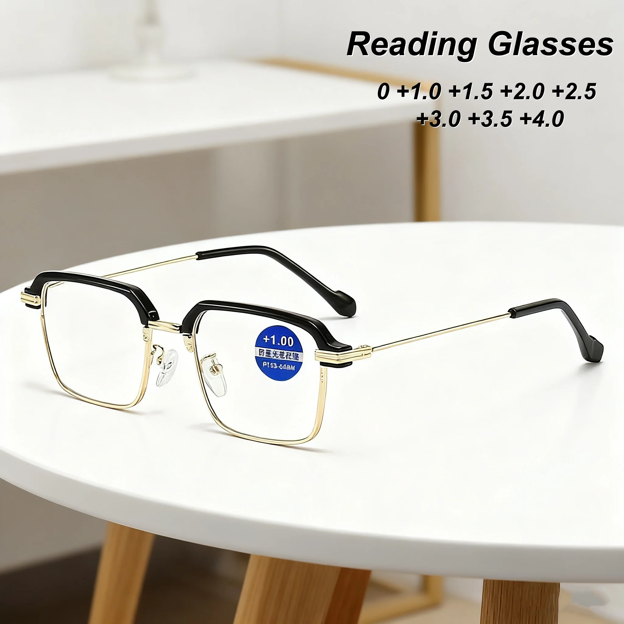 

New Fashion Business Metal Frame Men's Reading Glasses Retro Neutral High Quality Half Frame Anti Blue Light Glasses 0 To -4.0