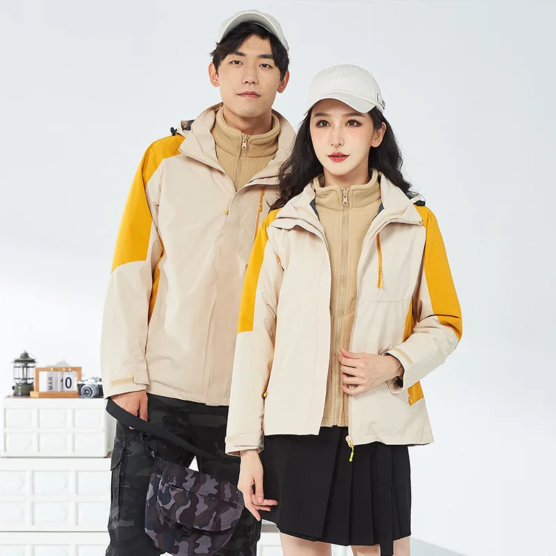 ฤดูหนาวของเขาและเธอกันน้ํากลางแจ้ง 3-in-1 ชุด Thicken Windbreaker WARM Camping การล่าสัตว์ Trekking เสื้อคู่