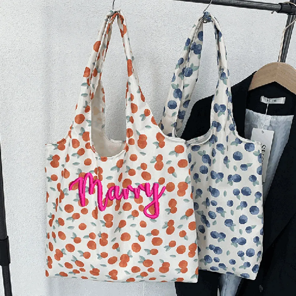 Personalized Fruit Tote Bag 2025 Summer Hot Shoulder Bag Minimalist Modern Small Pocket inside Embroidered Beautiful Handle Bag