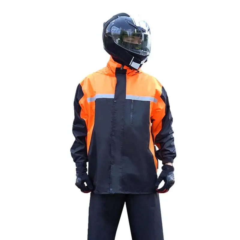 

Waterproof Motorcyclist Rain Suit impermeable hydrophobic fabric outdoor raincoat adjustable suit with gloss reflective strips